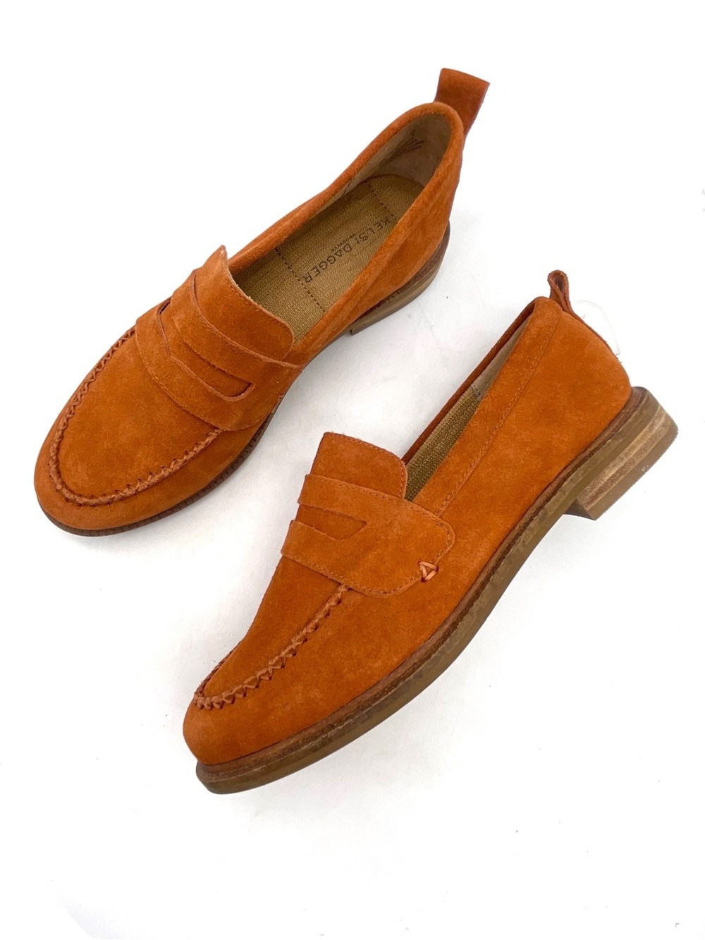 Kelsi Dagger Brooklyn Lens Loafers 8.5 Spice Rust Orange Suede Penny Moc Toe